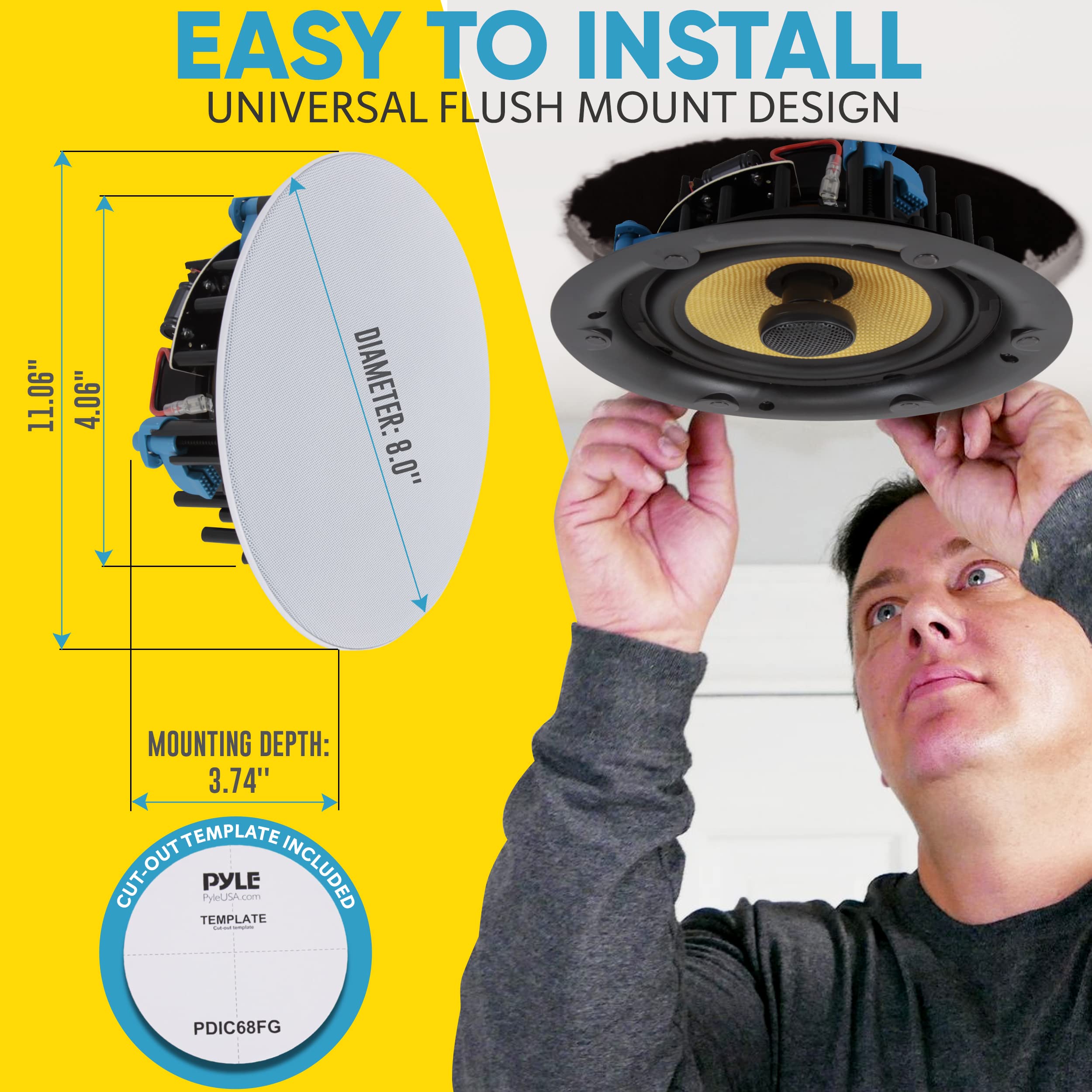 Amazon.co.jp: Pyle 8インチ 天井壁 Hi-Fiスピーカー - 2ウェイ